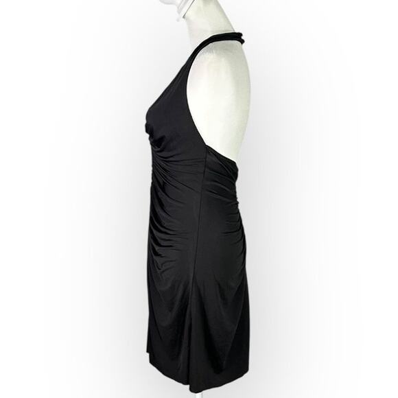 Jill Jill Stuart Mini Dress Womens 8 Black Halter Ruched A-Line Open Back Jersey - Picture 2 of 8